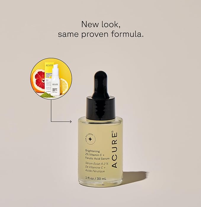 ACURE Face Brightening Vitamin C & Ferulic Acid Serum - Day & Night Oil Free Glowing Facial Serum - Vitamin C, Ferulic Acid & Pineapple Extract For Natural Brighter Look - for All Skin Types 1 fl oz
