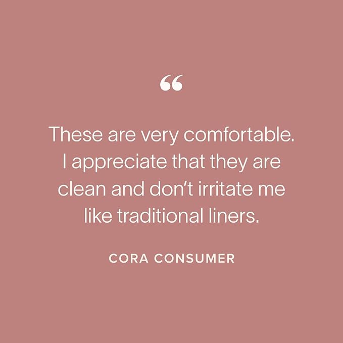 Cora Period Regular Liners | 100% Organic Cotton Topsheet | Ultra Thin, Quick Absorbency | Hypoallergenic | Dermatologically Tested | Unscented, No Wings (42 Liners)