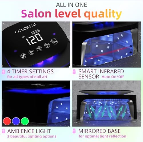 Cordless UV LED Nail Lamp, 60W Rechargeable Nail Dryer Gel Polish Light, Intelligent Auto Sensor LCD Display Nail Lamp, Portable 30 Beads Led Nail Light with 4 Timer Setting (Black)