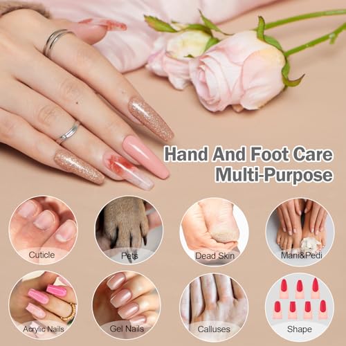 Cordless Electric Nail File Set, 10 Speeds Professional Manicure Pedicure Kit with LED Light, Portable Nail Drill for Natural & Acrylic Nails, Human & Pet Thick Toenails, w 120*Sanding Bands (Pink)