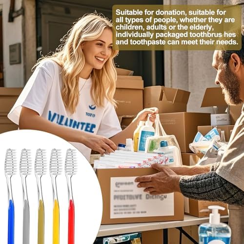 Disposable Toothbrushes with Toothpaste Individually Wrapped 5 Colors Bulk Toothbrush and Toothpaste 10g for Homeless,Shelter,Air Bnb/Hotel/Guest Apartment (100)