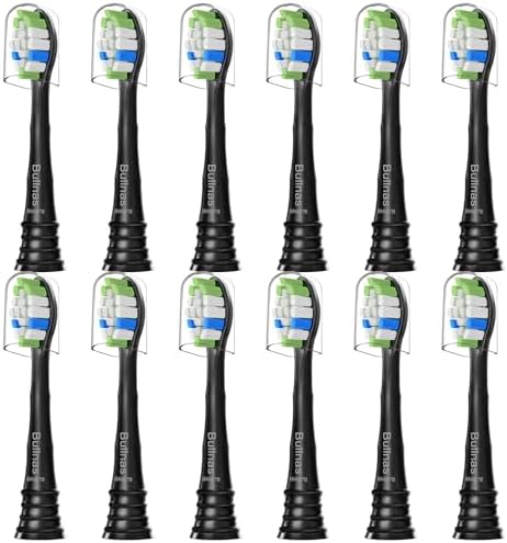 Replacement Brush Heads Compatible with Philips Sonicare ProtectiveClean 6100, 5100, 4100 Electric Toothbrush, W Toothbrush Head for Sonicare 6062/95, Black, 12 Count