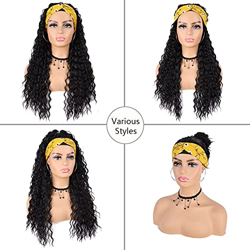 G&T Wig Headband Wigs for Black Women Wet and Wavy Headband Wig Curly Wave Synthetic Wigs Glueless Heat Resistant Long Wigs for Daily Party Use (24 inches)