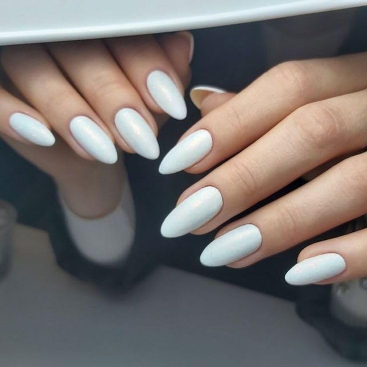 Modelones Pure White Press on Nails Almond, Short Almond Fake Nails, Reusable Nail Kit with Nail Glue Adhesive Tabs Mini Nail File, Nails Press Ons 32Pcs16 Sizes