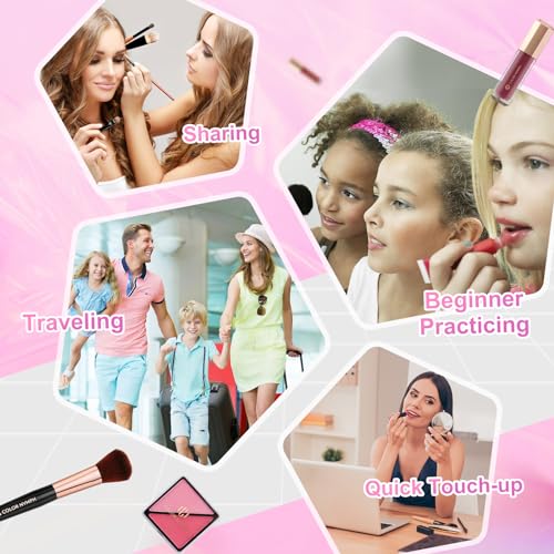 Color Nymph Starter Makeup Kit for Tweens Girls, Train Case for Women Full Kit with Eye Shadow, Lipstick, Blush, Brushes, Lipgloss, Mascara, Brow Wax and Mirror Pink Full Starter Cosmetics Set
