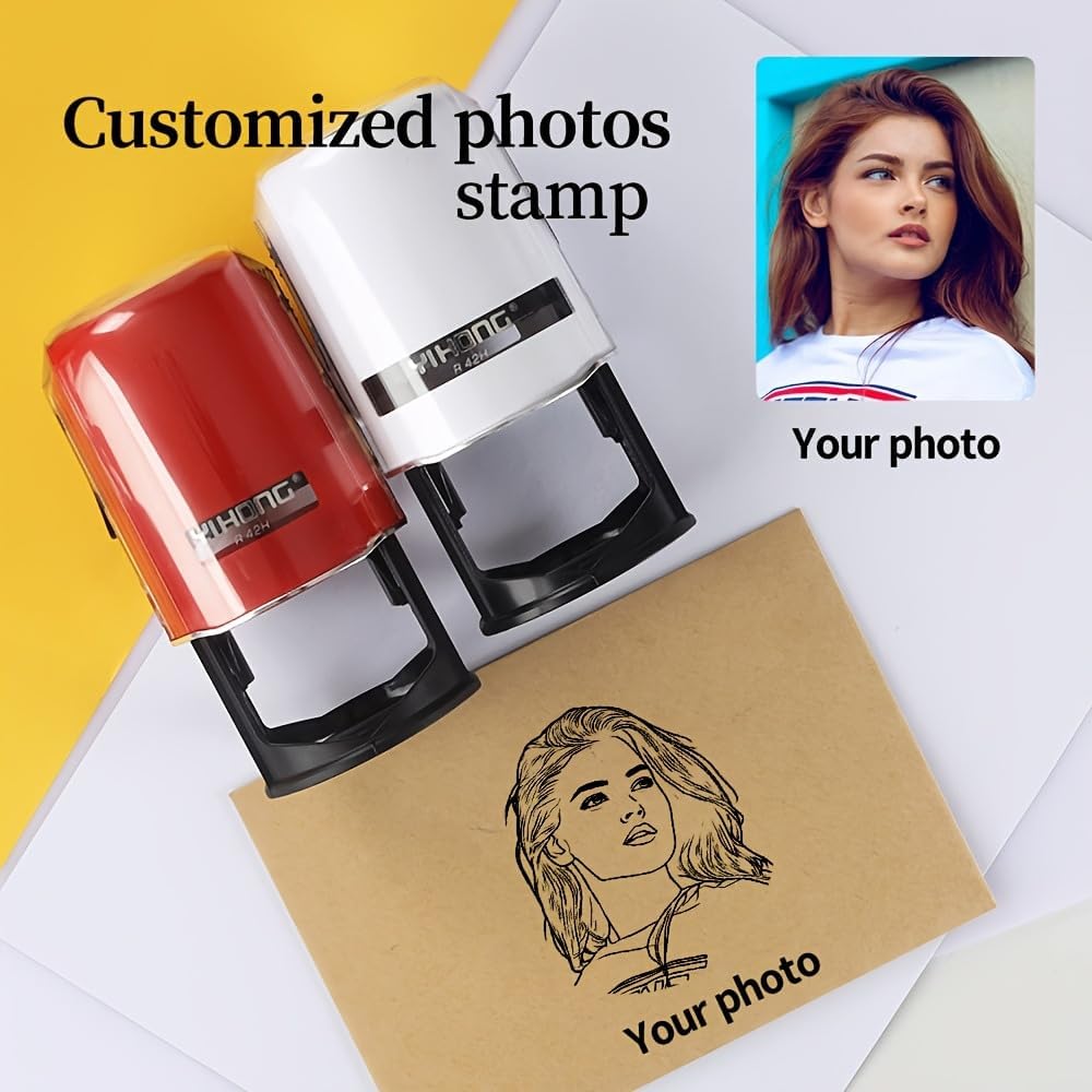 Custom Logo Stamp,Personalized Business Stamp Customized Self-Inking Stamp Business Logo Text Address Stamp-Round,4 Ink Colors Available (Black Case)