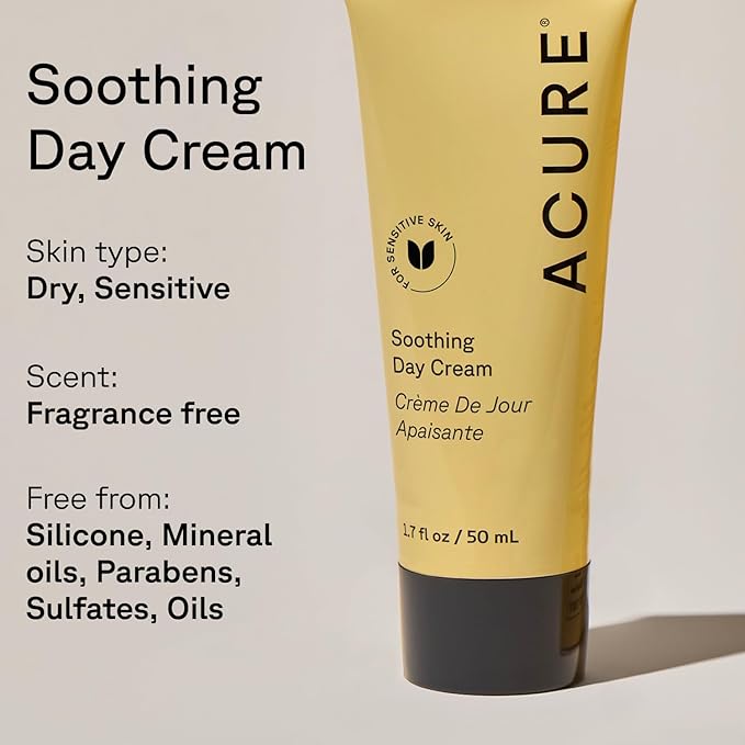 Acure Soothing Day Cream - Moisturizer for Dry Sensitive Skin, Hydrating & Soothing Facial Lotion with Argan Oil, Chamomile & Sunflower Amino Acids, Vegan & Cruelty Free Skincare - 1.7 fl oz