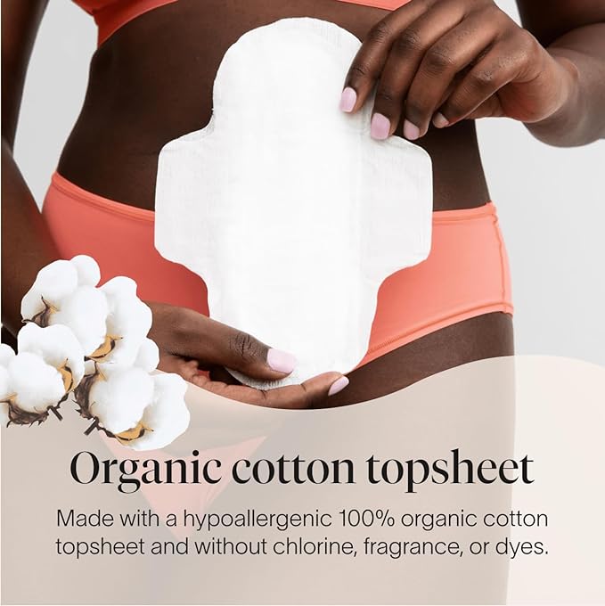 Cora 100% Organic Cotton Topsheet Ultra Thin Period Pads With Wings | Super Absorbency | Ultra-Absorbent Sanitary Pads for Women (36 Count)