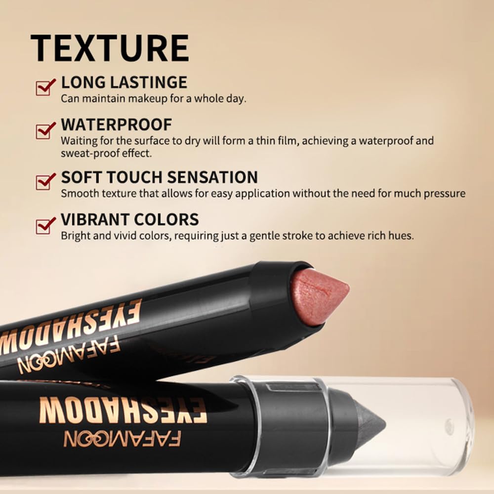 2Pcs Monochrome Cream Shimmer Glitter Eyeshadow Pencil Stick for Women, Eye Shadow Eyeliner Pencil Sticks Makeup, sombras para ojos, Waterproof, Vegan & Cruelty-Free, (03+05, 2Pcs)