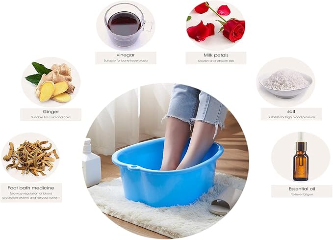 Foot Soaking Bath Basin: Plastic Spa Tub With Massage Dots - Roomy Bucket for Water Spa and Massage (Blue)