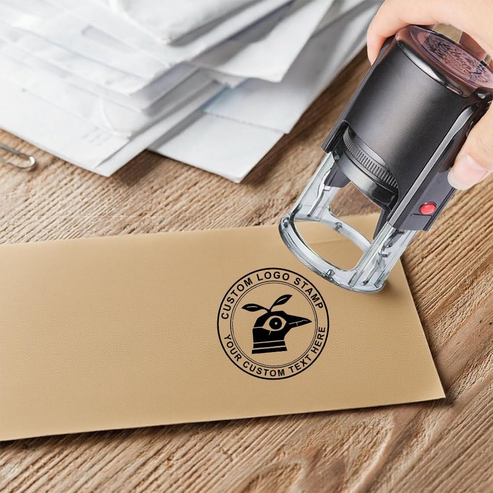 Custom Logo Stamp,Personalized Business Stamp Customized Self-Inking Stamp Business Logo Text Address Stamp-Round,4 Ink Colors Available (Black Case)