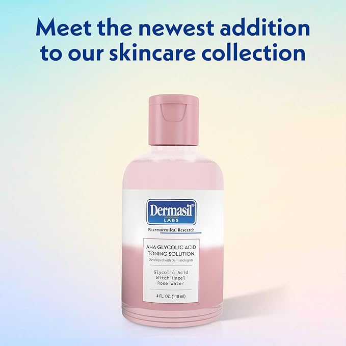 Dermasil AHA Glycolic Acid Toning Solution 3-Pack – Exfoliating Toner for Face with Rose Water, Witch Hazel, and Hyaluronic Acid, 4 Oz Ea