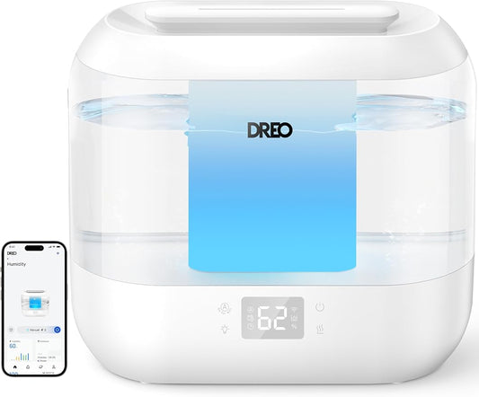 Dreo Smart Humidifier, Cool Mist Humidifiers for Bedroom, Quiet 4L Top Fill Ultrasonic Humidifiers for Home Office Plant & Baby with Nightlight, LED Display, 32H Runtime, APP/Voice Control, HM311S