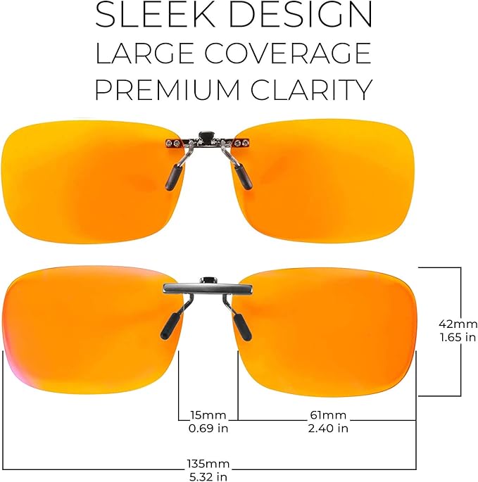 Clip-On Blue Light Glasses. 3pk. Blocks 98.5%, 78%, 50% Blue Light (420-460nm). Clear, Comfortable & Lightweight. Great for Laptop, Desktop, Phone & Gaming. Aid in Sleep, Fitness, Business & Health.