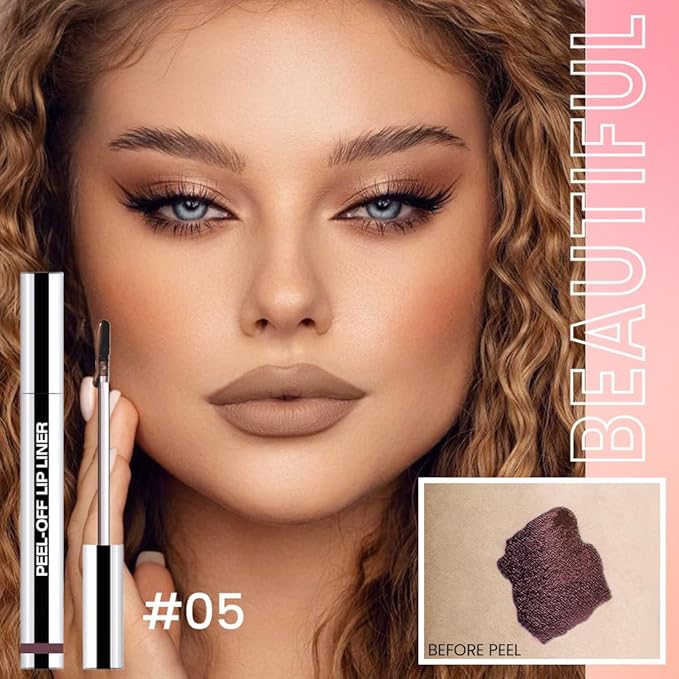 2Pcs Matte Liquid Lip Stain Peel Off Lip Liner Tattoo Set, Waterproof, Smudge-Proof, Peel Off Lip Stain Tattoo, Long-Lasting Non-Stick Cup Lip Gloss for All Skin Types (0.12 fl oz, #05+#07)