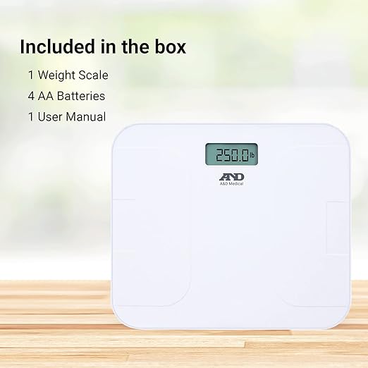 A&D Medical Digital Body Weight Scale, UC-356BLE Bluetooth Bathroom Weight Machine, UltraWide Platform and Large Display, Syncs with A&D App,550lb (249kg), Batteries Included, FSA/HSA Eligible, White