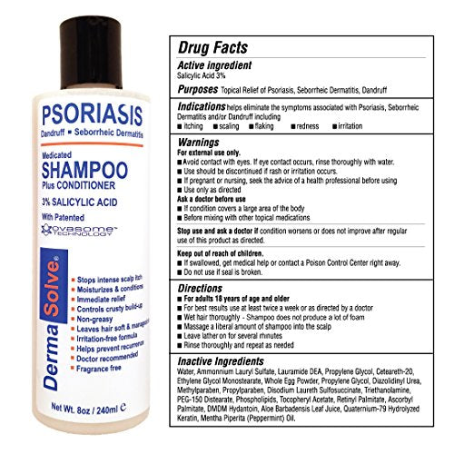 Dermasolve Scalp Psoriasis Medicated Shampoo & Conditioner - Naturally Heals Dandruff Seborrheic Dermatitis Itchy Flakey Inflamed Skin & Provides Soothing Moisturizing Relief - 8 oz bottles (2 Pack)