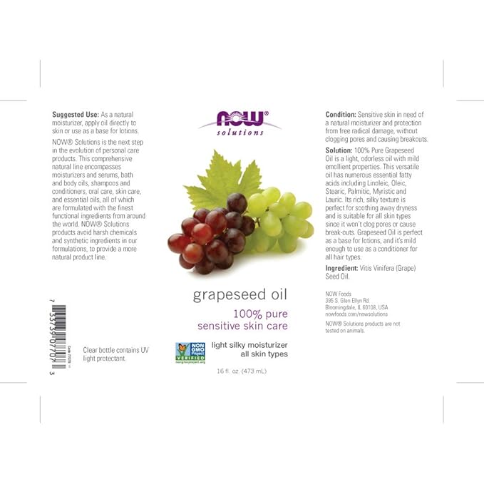 Now Foods Grape Seed Oil, 32 oz (16oz X2)