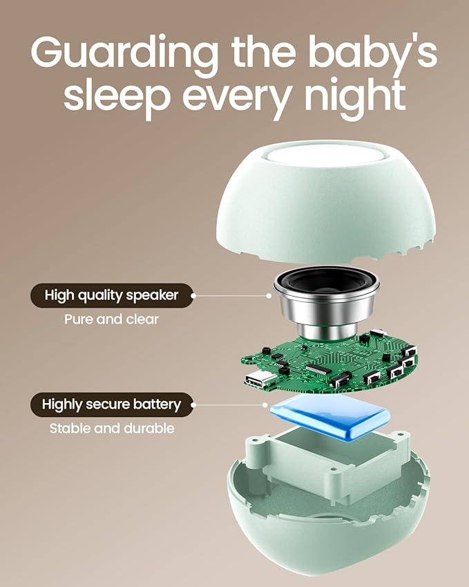 2025 Mom's Choice Awards, Portable Sound Machine for Baby Adult, Smart Cry Detection, 18 Soothing Sound, Bluetooth Rechargeable White Noise Machine for Home Office Travel, Nursery Light, Green