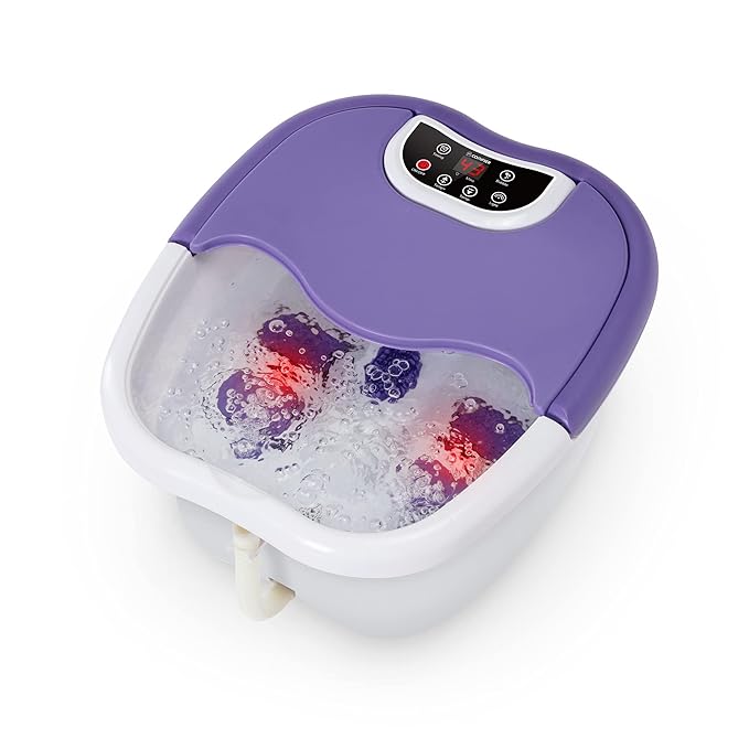 COMFIER Foot Spa Bath Massager with Heat, Pedicure Foot Spa with Bubbles, Red Light, Pumice Stone and Shiatsu Massage Rollers, Heated Bath Spa for Relaxation and Stress Relief (Purple)