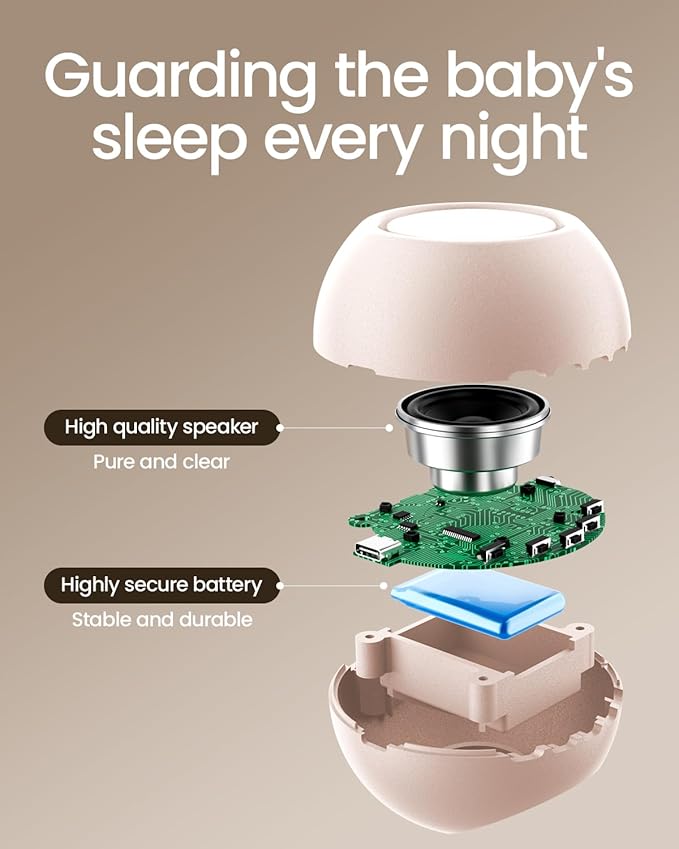 2025 Mom's Choice Awards, Portable Sound Machine for Baby Adult, Smart Cry Detection, 18 Soothing Sound, Bluetooth Rechargeable White Noise Machine for Home Office Travel, Nursery Light, Pink