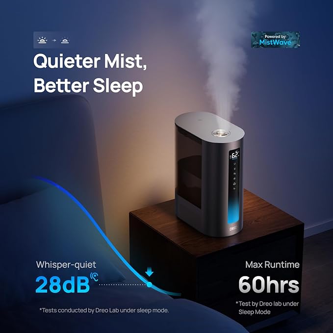 Dreo 6L Humidifiers for Bedroom, Smart Warm & Cool Mist for Large Room, 60Hr Quiet Runtime for Baby, Plant, Humidity Sensor, Indicator Light, 12H Timer, Google/Alexa, HM713S