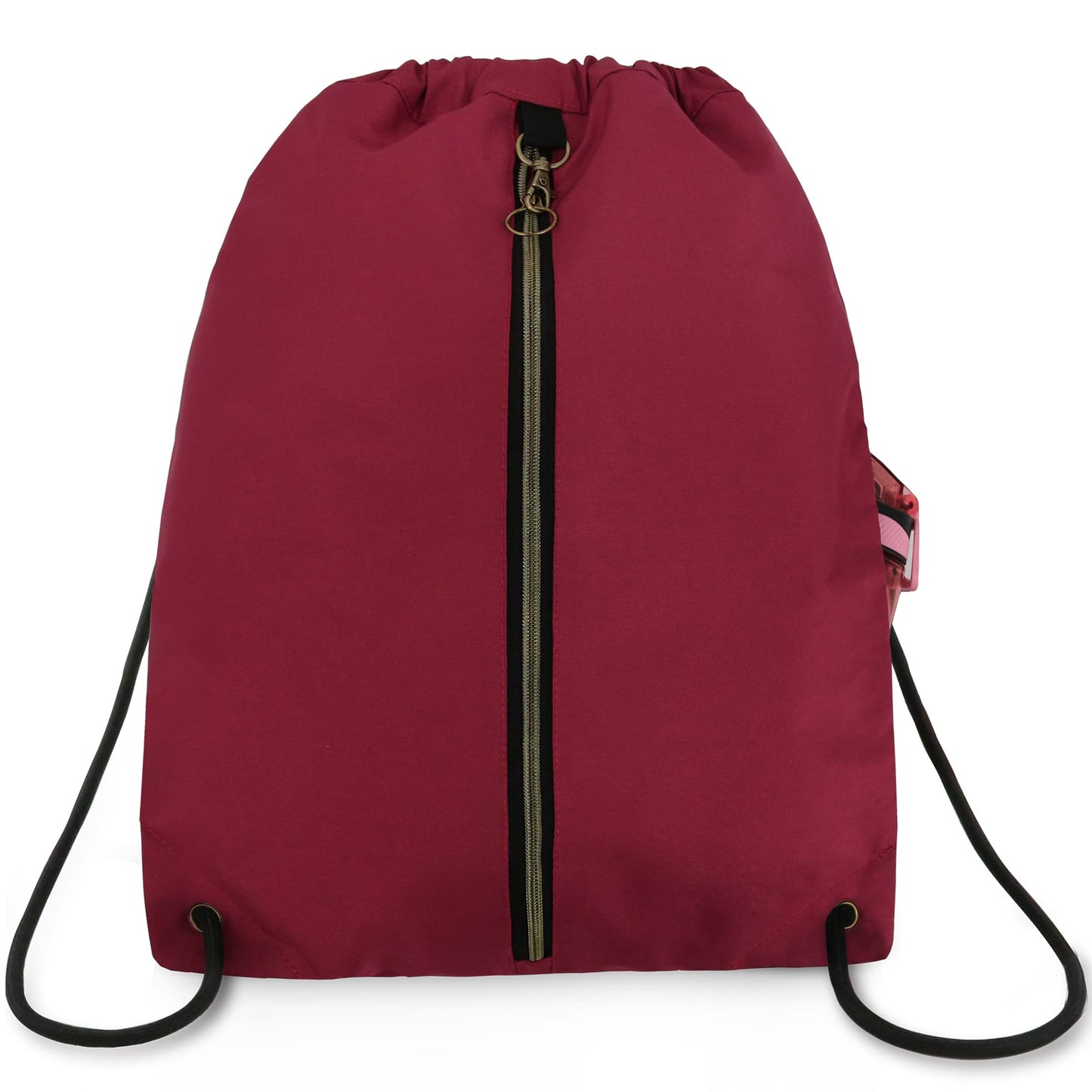 BeeGreen Maroon Drawstring Backpack with 3 Zipper Pocket and 2 Inside Pouch，19.2 "x 15" Large Sports Gym Drawstring bag Draw String Bags Pack