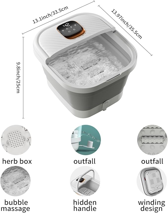 Collapsible Foot Spa with Heat, Touchscreen, Foldable Foot Bath Massager with Temperature Control, Foot Massage Rollers, Pedicure Spa for Home, Office, Relaxation, Gift for Men & Women