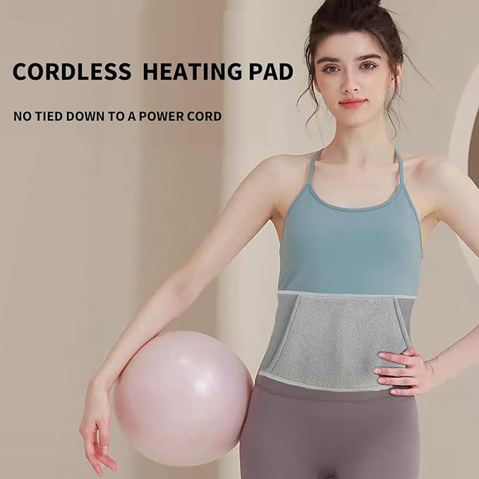 CUEHEAT Heating Pad for Back Pain Relief - Cordless Heated Waist Belt Back and Belly Heating, Fast Heat Pad with Electric Rechargeable Battery Powered,Gifts for Mom(Gray)