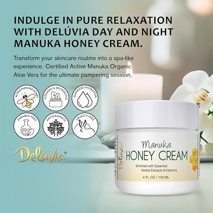 Deluvia Manuka Honey Cream | Hydrating & Soothing Moisturizer Face & Body Lotion | for Sensitive Skin, Eczema, Psoriasis & Dermatitis | 4 ounce 2 Pack
