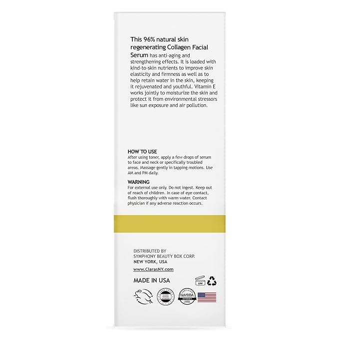 CLARA'S NEW YORK Glycolic Acid Facial Serum with Vitamin E for Exfoliating Smoothing Glowing Face Skin - Made in USA 30ml (1Fl/Oz) (Collagen)