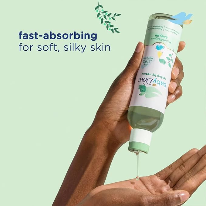 Dove Baby Oil & Baby Lotion, Caring by Nature – Hypoallergenic Oil & Lotion, Nourishing Moringa Oil & Vitamin E Oil for Skin, Fragrance Free, 8 Oz Ea (2 Piece Set)