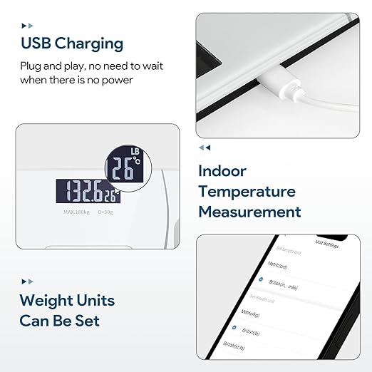 Digital Simple and Practical Body Fat Scale with Smartphone App, Bathroom Scale with Led Display - White