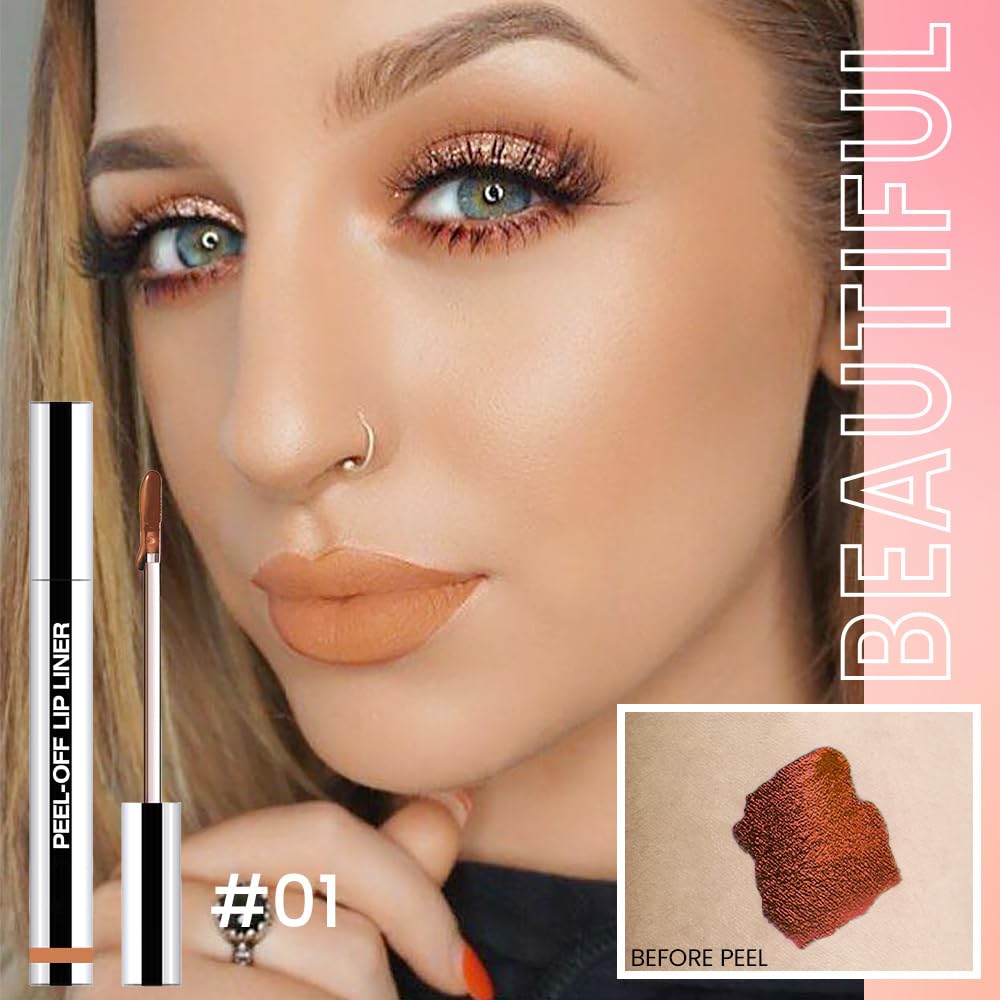 2Pcs Peel Off Matte Liquid Lip Gloss Stain-Lip Liner with Tweezer, Peel Off Lip Stain, Long Lasting & Waterproof Lipstick Tattoo, Transfer-Proof Lip Gloss for All Skin Types (01#+03, 2Pcs)