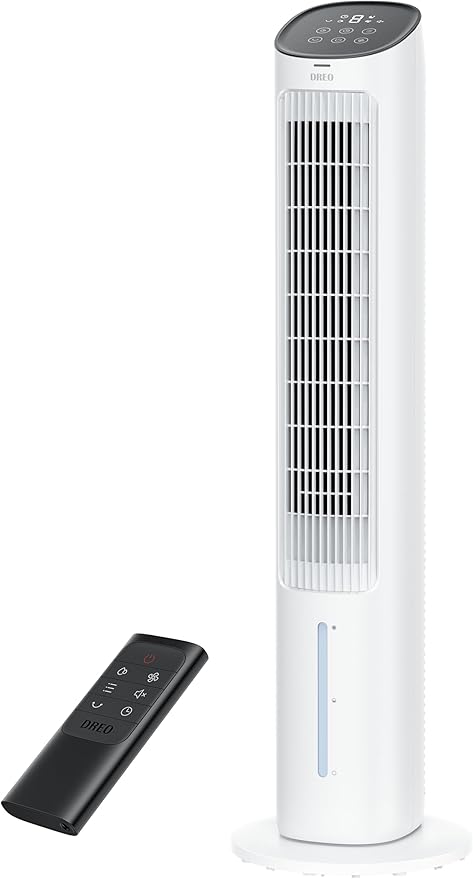 Dreo Tower Fan for Bedroom, 40" Evaporative Air Cooler, Cooling Fans That Blow Cold Air with 80° Oscillating, Removable Water Tank, 3 Modes 4-Speed, Remote Control, Quiet Floor Fan, 7H Timer，White