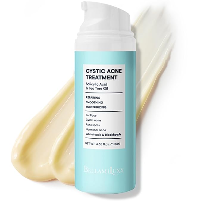 Cystic Acne Treatment for Face: Hormonal Acne Treatment Cream for Teens & Adults - Salicylic Acid & Tea Tree Oil Pimple Spot Remover - Anti-Acne Moisturizer Reduces Redness, Blemishes