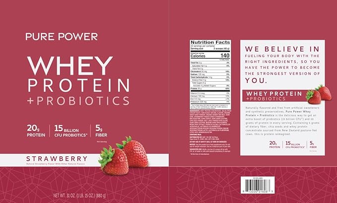 Dr. Mercola Pure Power Whey Gusset, Strawberry, 22 Servings (1 lb 15 oz), Non GMO, Gluten Free, Soy Free