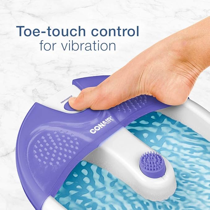 Conair Soothing Pedicure Foot Spa Bath with Soothing Vibration Massage, Deep Basin Relaxing Foot Massager with Jets, Blue/White