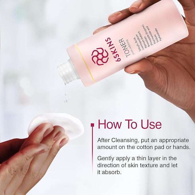6SKINS® Pore Refining Toner for Face with Salicylic Acid (BHA) & Glycolic Acid (AHA) - Hydrating Korean Skin Care Face Toner for Women - Pore Minimizer for Face, Brightens & Moisturizes Skin - 150 ml