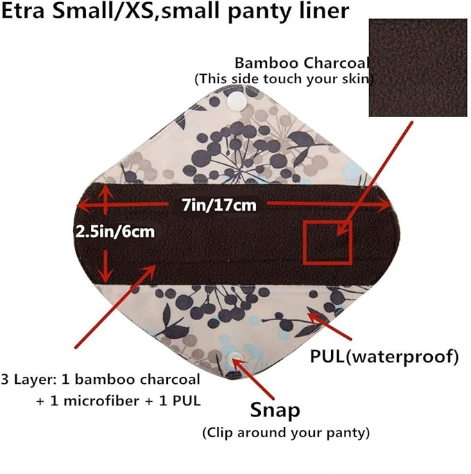 5 XS Panty Liners 1 Wet Bag Cloth Menstrual Pads Reusable Washable (Deers, XS Panty Liners)