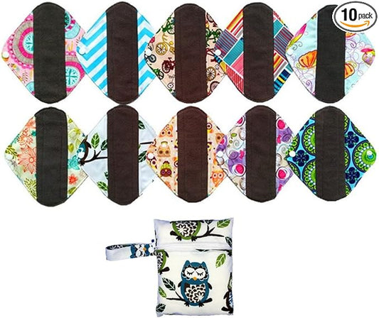 10PCS 8 Inch Reusable Washable Menstrual Pads Sanitary Pads Panty Liner