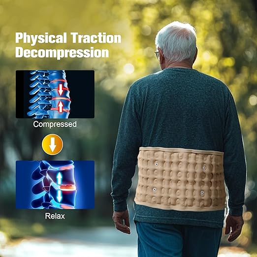 Decompression Back Belt with Electric Inflatable Pump -Lumbar Support Belt for Lower Back Pain Relief, Air Traction Device Fits Waist Size 29-49 Inches (Beige)