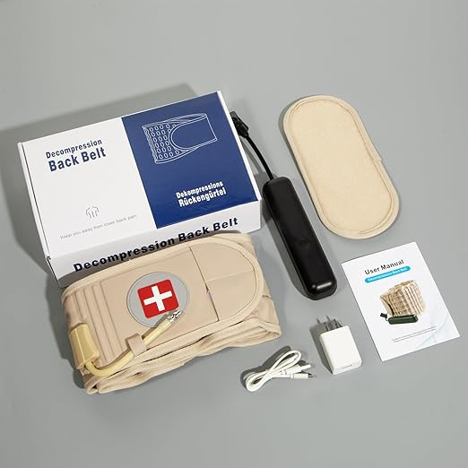 Decompression Back Belt with Electric Inflatable Pump -Lumbar Support Belt for Lower Back Pain Relief, Air Traction Device Fits Waist Size 29-49 Inches (Beige)