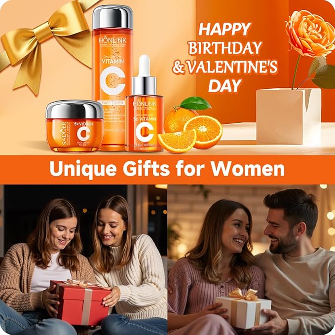 5x Vitamin C Skincare Set,Revitalizing Toner, Nourishing Essence, Face Moisturizer, Deep Cleansing & Hydration Balance, Refines Pores & Enhances Luminosity, Unique Gift for Women