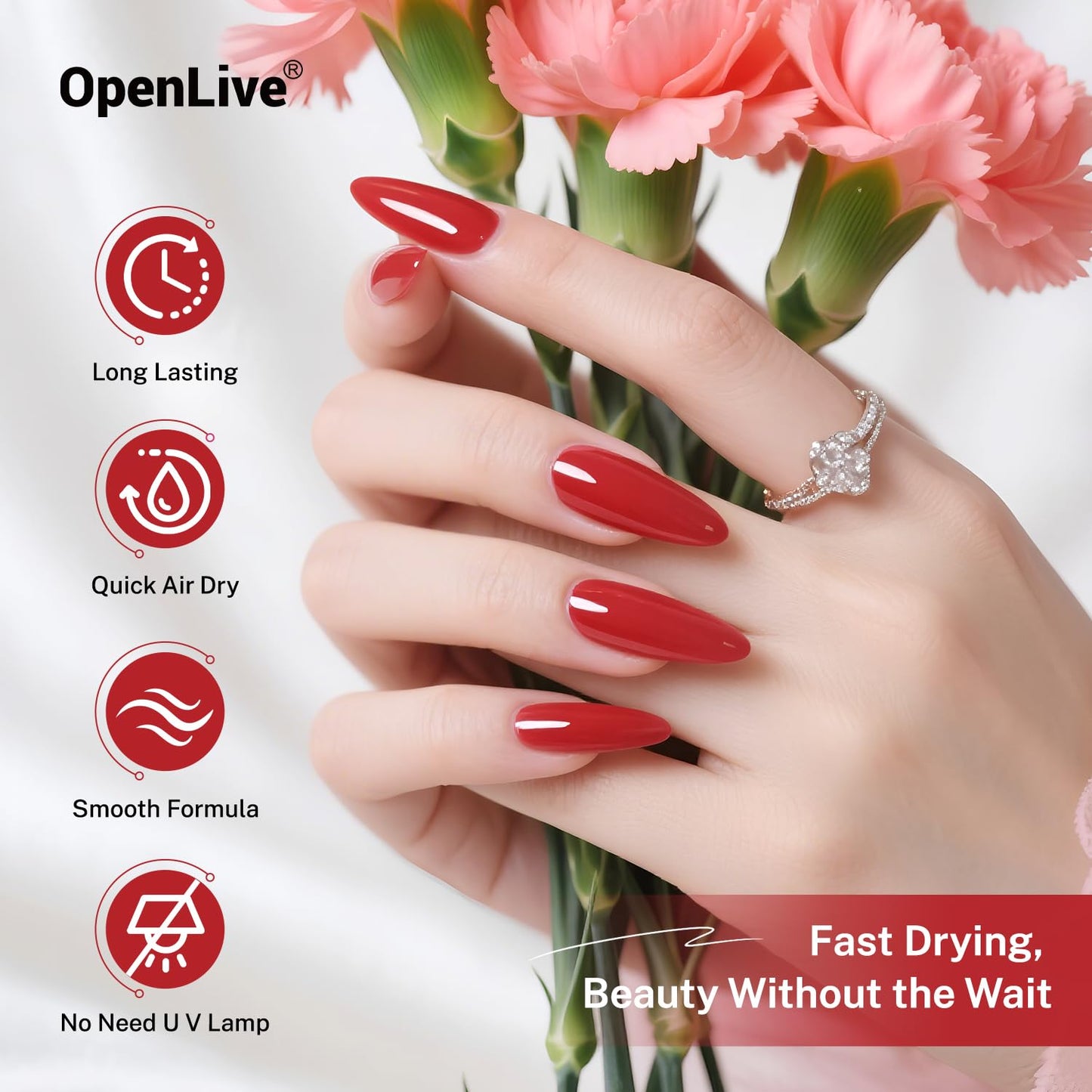 16.5ml Red Nail Polish Large Volume Quick Drying Nail Polish, Fast Drying and Long Lasting Color Nail Art DIY Home Manicure Gift for Women