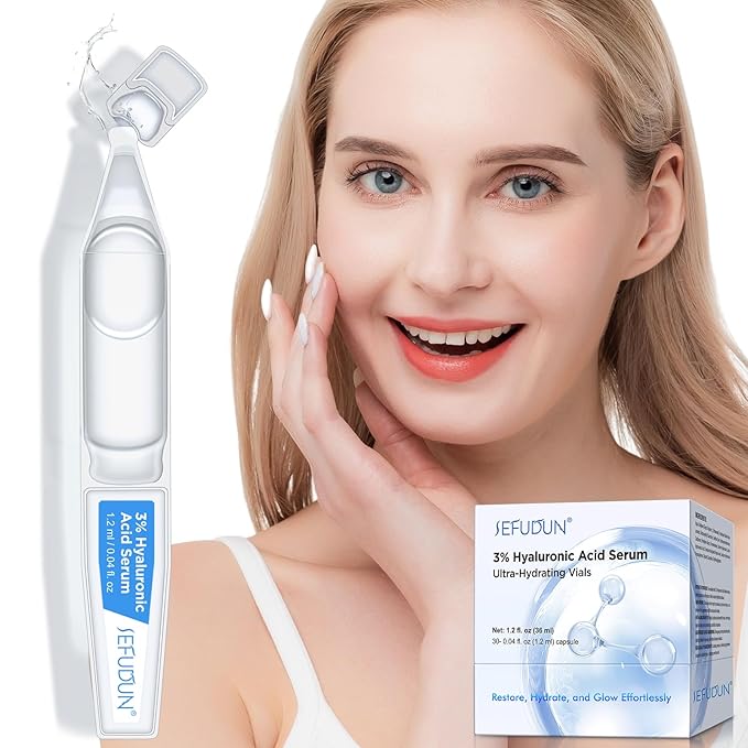 3% Pure Hyaluronic Acid Face Serum, Ultra-Hydrating Vials, Hydrate & Reduce Wrinkles, Fragrance Free 1.2 fl.oz