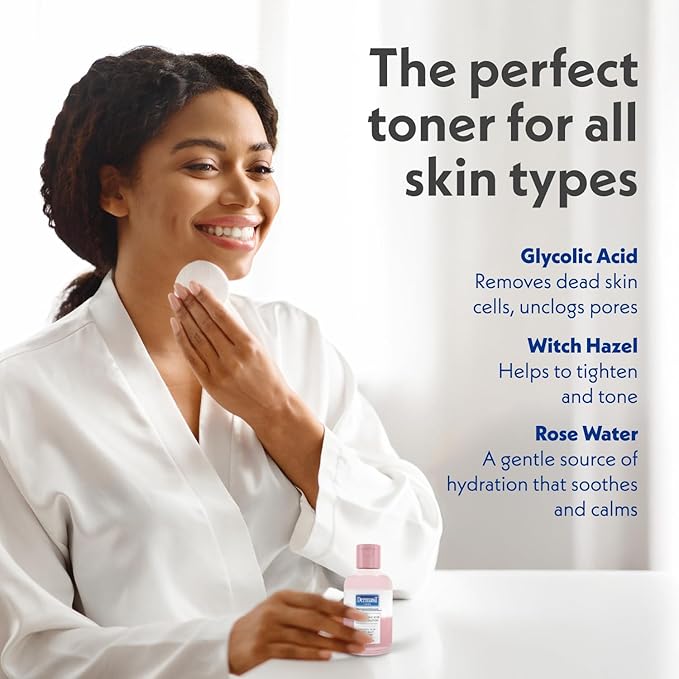 Dermasil AHA Glycolic Acid Toning Solution 3-Pack – Exfoliating Toner for Face with Rose Water, Witch Hazel, and Hyaluronic Acid, 4 Oz Ea