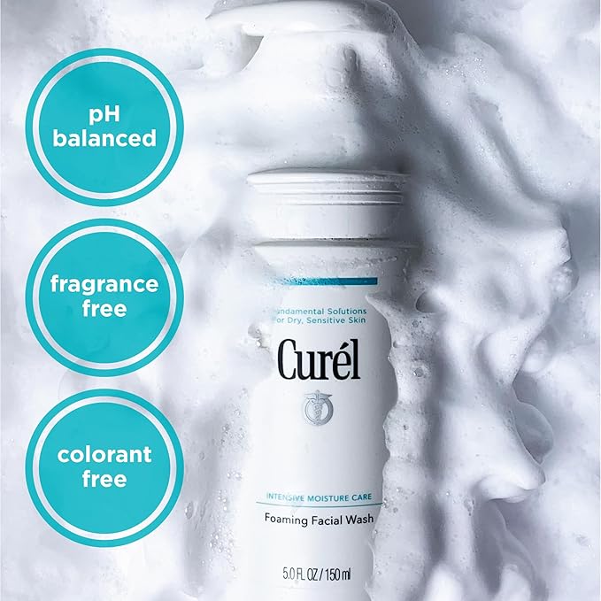 Curel Japanese Skin Care Foaming Facial Wash, Face Wash for Dry, Sensitive Skin, Cleanses and Protects Natural Ceramides, pH Balanced, Fragrance & Alcohol Free Facial Cleanser, Step 2 of 2, 5 Fl Oz