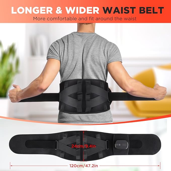 Cordless Heating Pad with Massager for Back, Portable Lower Back Massager, Wearable Heating Pads for Cramps with 5 Heats, Auto-Off, Heated Massage Support Brace Waist Belt
