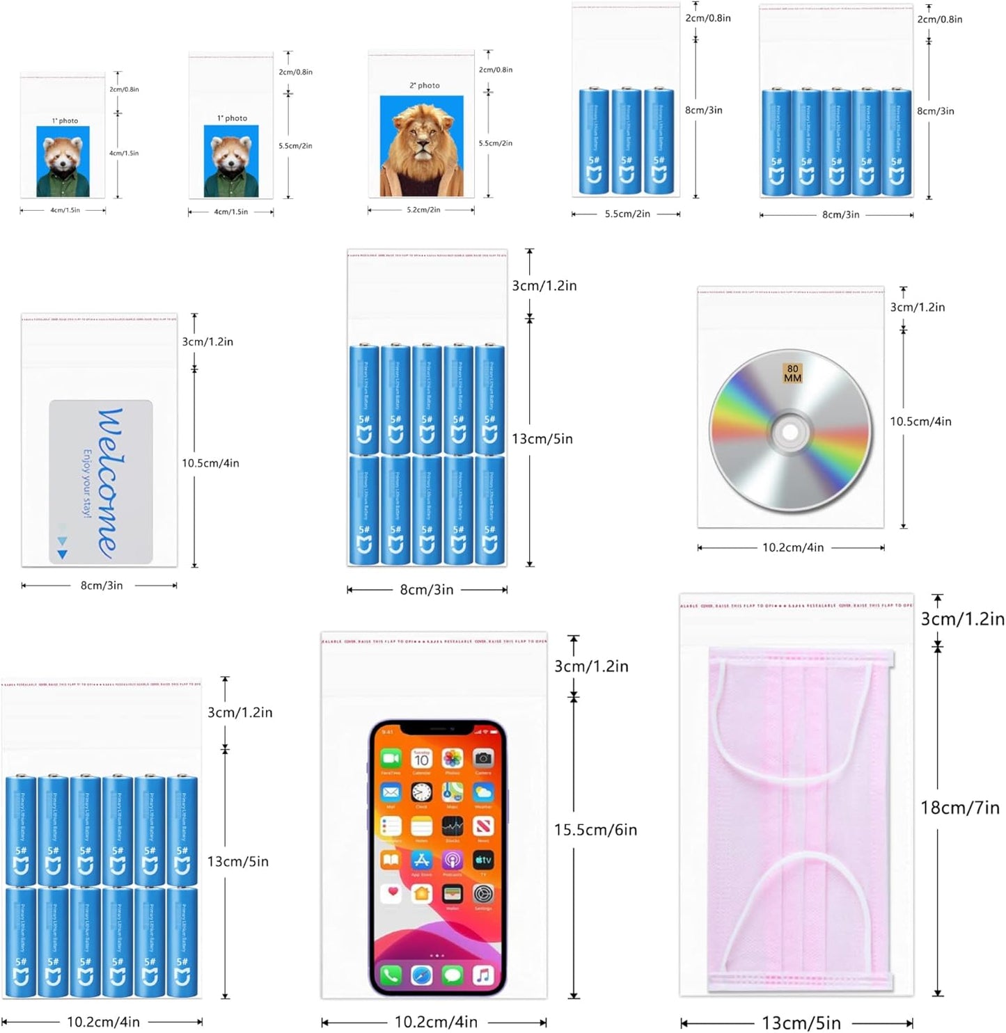 5" x 7" Self Adhesive Cello Bags, 300pcs Clear Resealable Cellophane Bags, 1 Mil, for Cookies, Bakery, Party Decorative Gifts